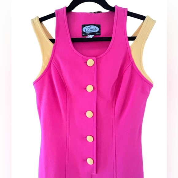 Vintage Clues Collection Barbie Pink Yellow Sleeveless Knee Length Dress Size M - Picture 2 of 10